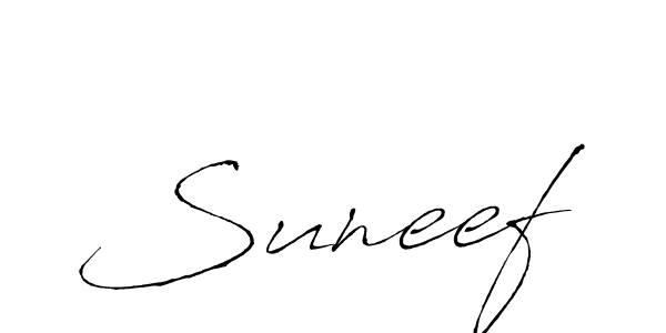 Use a signature maker to create a handwritten signature online. With this signature software, you can design (Antro_Vectra) your own signature for name Suneef. Suneef signature style 6 images and pictures png