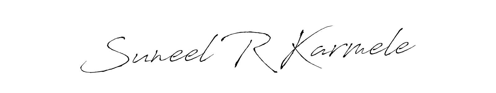 Antro_Vectra is a professional signature style that is perfect for those who want to add a touch of class to their signature. It is also a great choice for those who want to make their signature more unique. Get Suneel R Karmele name to fancy signature for free. Suneel R Karmele signature style 6 images and pictures png