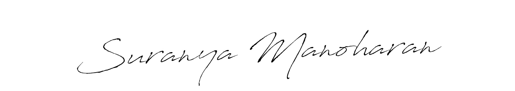 How to make Suranya Manoharan name signature. Use Antro_Vectra style for creating short signs online. This is the latest handwritten sign. Suranya Manoharan signature style 6 images and pictures png