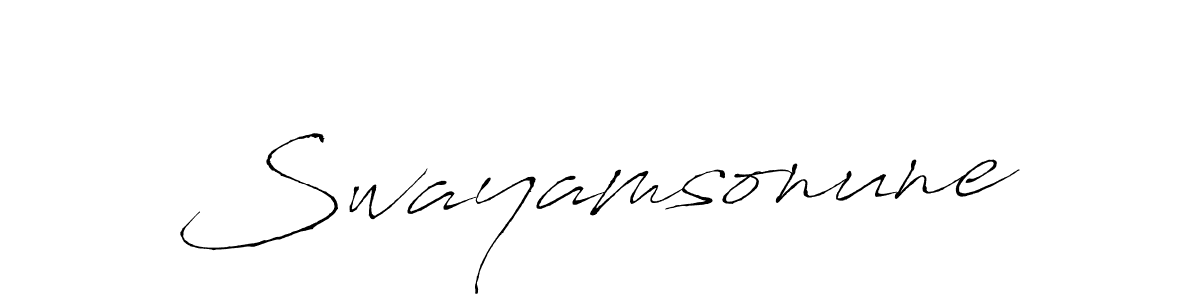 The best way (Antro_Vectra) to make a short signature is to pick only two or three words in your name. The name Swayamsonune include a total of six letters. For converting this name. Swayamsonune signature style 6 images and pictures png