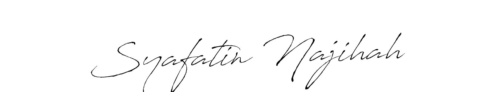 The best way (Antro_Vectra) to make a short signature is to pick only two or three words in your name. The name Syafatin Najihah include a total of six letters. For converting this name. Syafatin Najihah signature style 6 images and pictures png