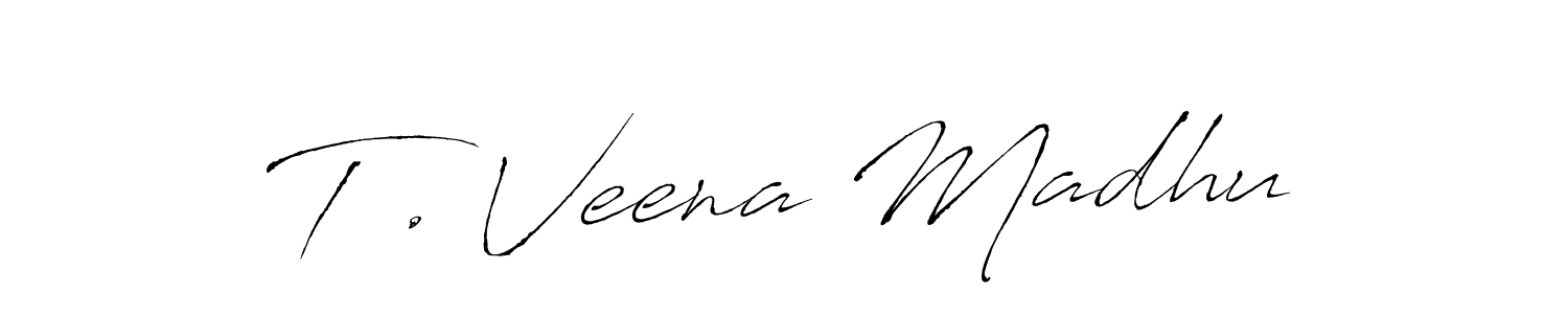 Create a beautiful signature design for name T . Veena Madhu. With this signature (Antro_Vectra) fonts, you can make a handwritten signature for free. T . Veena Madhu signature style 6 images and pictures png