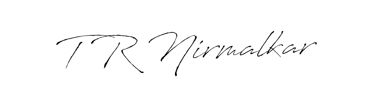 The best way (Antro_Vectra) to make a short signature is to pick only two or three words in your name. The name T R Nirmalkar include a total of six letters. For converting this name. T R Nirmalkar signature style 6 images and pictures png