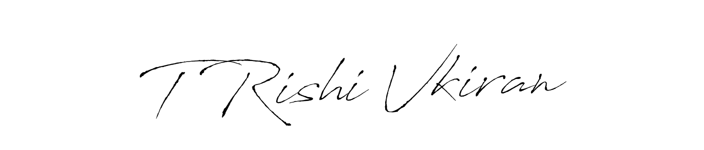 The best way (Antro_Vectra) to make a short signature is to pick only two or three words in your name. The name T Rishi Vkiran include a total of six letters. For converting this name. T Rishi Vkiran signature style 6 images and pictures png