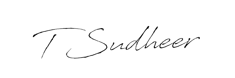 How to make T Sudheer name signature. Use Antro_Vectra style for creating short signs online. This is the latest handwritten sign. T Sudheer signature style 6 images and pictures png