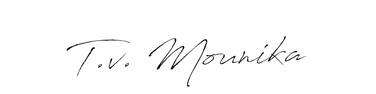 Design your own signature with our free online signature maker. With this signature software, you can create a handwritten (Antro_Vectra) signature for name T.v. Mounika. T.v. Mounika signature style 6 images and pictures png