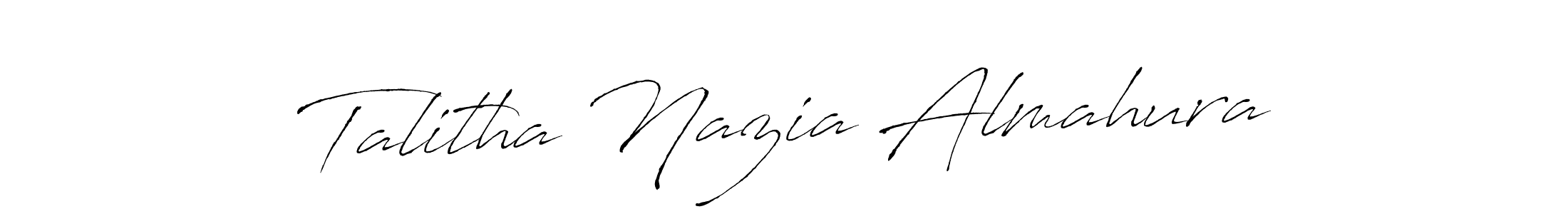 This is the best signature style for the Talitha Nazia Almahura name. Also you like these signature font (Antro_Vectra). Mix name signature. Talitha Nazia Almahura signature style 6 images and pictures png
