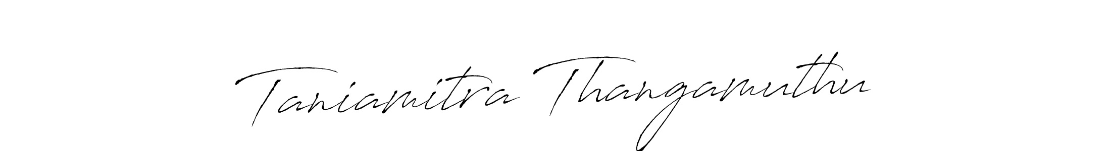 The best way (Antro_Vectra) to make a short signature is to pick only two or three words in your name. The name Taniamitra Thangamuthu include a total of six letters. For converting this name. Taniamitra Thangamuthu signature style 6 images and pictures png