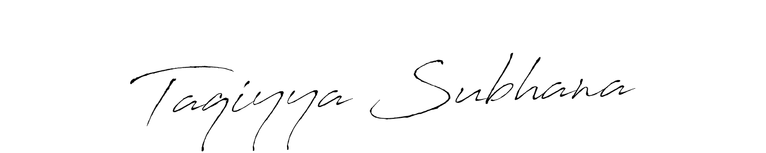 How to make Taqiyya Subhana name signature. Use Antro_Vectra style for creating short signs online. This is the latest handwritten sign. Taqiyya Subhana signature style 6 images and pictures png