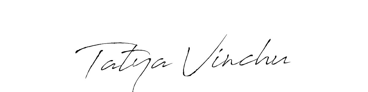 The best way (Antro_Vectra) to make a short signature is to pick only two or three words in your name. The name Tatya Vinchu include a total of six letters. For converting this name. Tatya Vinchu signature style 6 images and pictures png