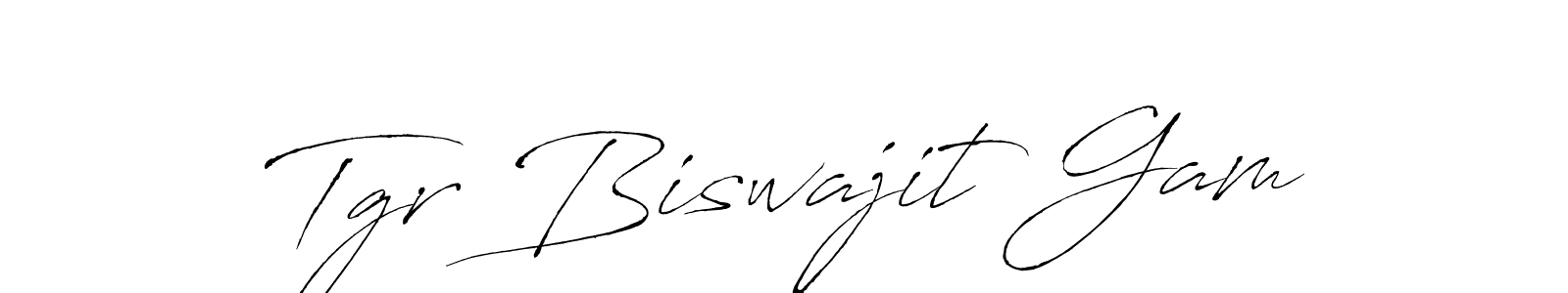 The best way (Antro_Vectra) to make a short signature is to pick only two or three words in your name. The name Tgr Biswajit Gam include a total of six letters. For converting this name. Tgr Biswajit Gam signature style 6 images and pictures png