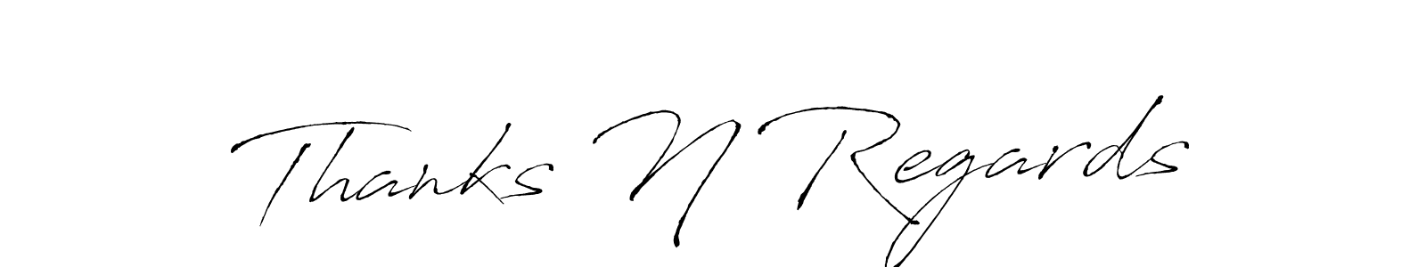 Make a beautiful signature design for name Thanks N Regards. With this signature (Antro_Vectra) style, you can create a handwritten signature for free. Thanks N Regards signature style 6 images and pictures png