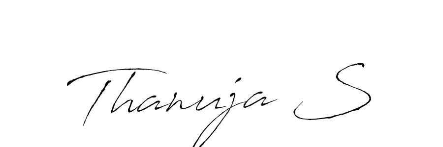 The best way (Antro_Vectra) to make a short signature is to pick only two or three words in your name. The name Thanuja S include a total of six letters. For converting this name. Thanuja S signature style 6 images and pictures png