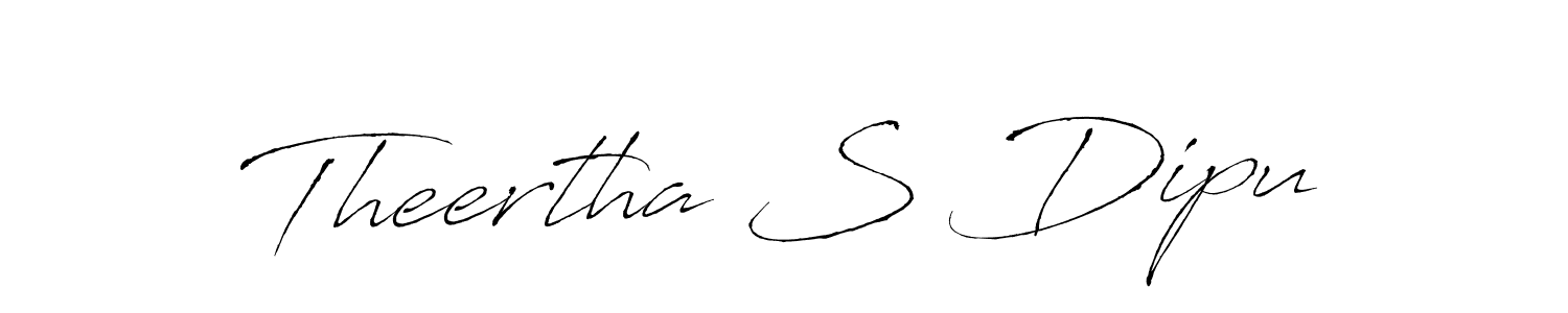 The best way (Antro_Vectra) to make a short signature is to pick only two or three words in your name. The name Theertha S Dipu include a total of six letters. For converting this name. Theertha S Dipu signature style 6 images and pictures png