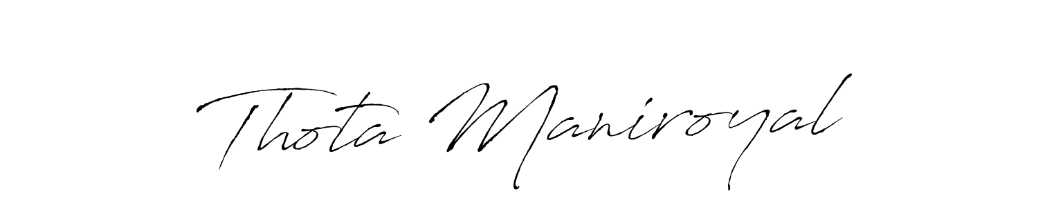 You can use this online signature creator to create a handwritten signature for the name Thota Maniroyal. This is the best online autograph maker. Thota Maniroyal signature style 6 images and pictures png