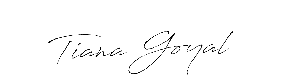 The best way (Antro_Vectra) to make a short signature is to pick only two or three words in your name. The name Tiana Goyal include a total of six letters. For converting this name. Tiana Goyal signature style 6 images and pictures png