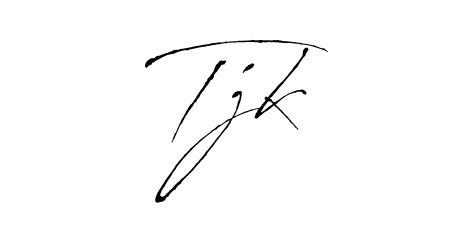 Looking for an artistic signature for Tjk? The Antro_Vectra calligraphy style gives a sophisticated flow suitable for business cards and emails. Tjk signature style 6 images and pictures png