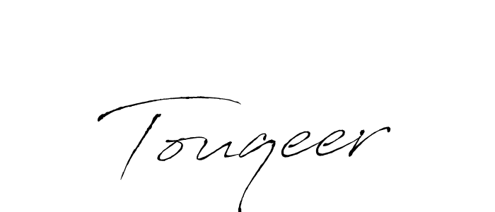 Make a beautiful signature design for name Touqeer. With this signature (Antro_Vectra) style, you can create a handwritten signature for free. Touqeer signature style 6 images and pictures png