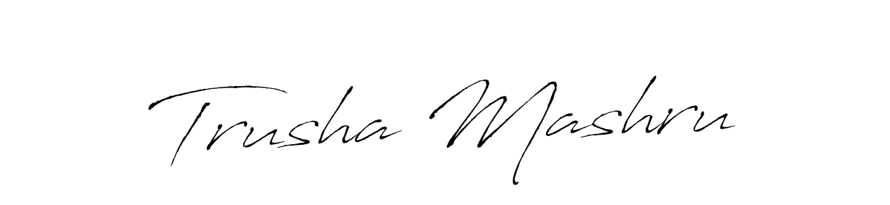 Similarly Antro_Vectra is the best handwritten signature design. Signature creator online .You can use it as an online autograph creator for name Trusha Mashru. Trusha Mashru signature style 6 images and pictures png