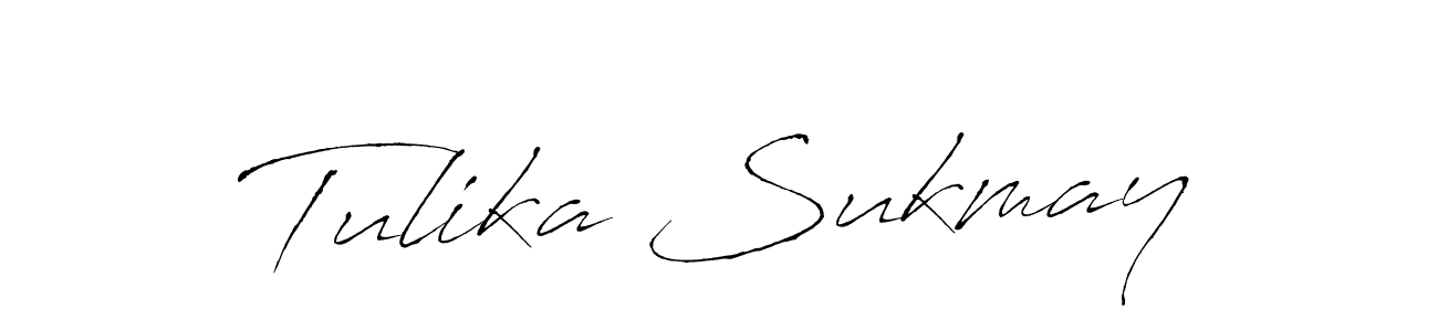 The best way (Antro_Vectra) to make a short signature is to pick only two or three words in your name. The name Tulika Sukmay include a total of six letters. For converting this name. Tulika Sukmay signature style 6 images and pictures png