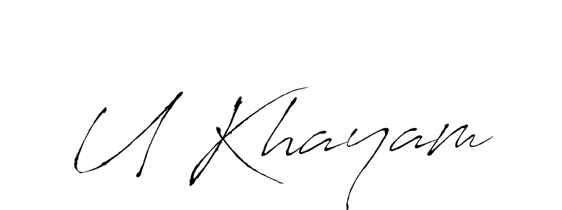 Also You can easily find your signature by using the search form. We will create U Khayam name handwritten signature images for you free of cost using Antro_Vectra sign style. U Khayam signature style 6 images and pictures png