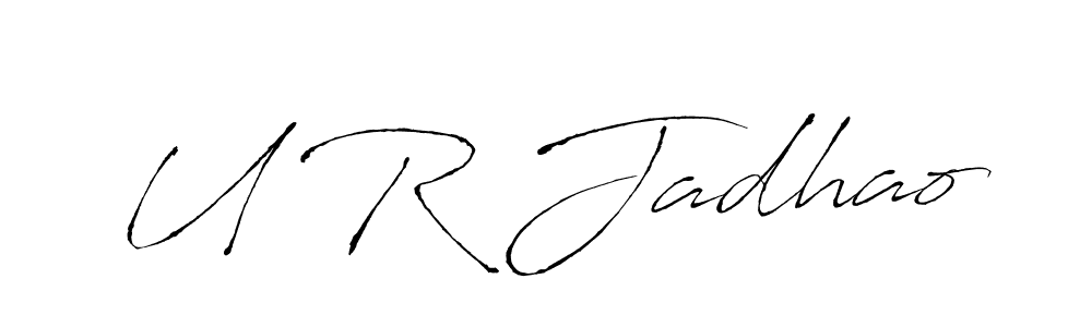 The best way (Antro_Vectra) to make a short signature is to pick only two or three words in your name. The name U R Jadhao include a total of six letters. For converting this name. U R Jadhao signature style 6 images and pictures png