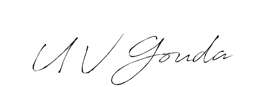 if you are searching for the best signature style for your name U V Gouda. so please give up your signature search. here we have designed multiple signature styles  using Antro_Vectra. U V Gouda signature style 6 images and pictures png