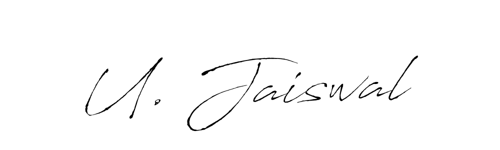 How to make U. Jaiswal name signature. Use Antro_Vectra style for creating short signs online. This is the latest handwritten sign. U. Jaiswal signature style 6 images and pictures png