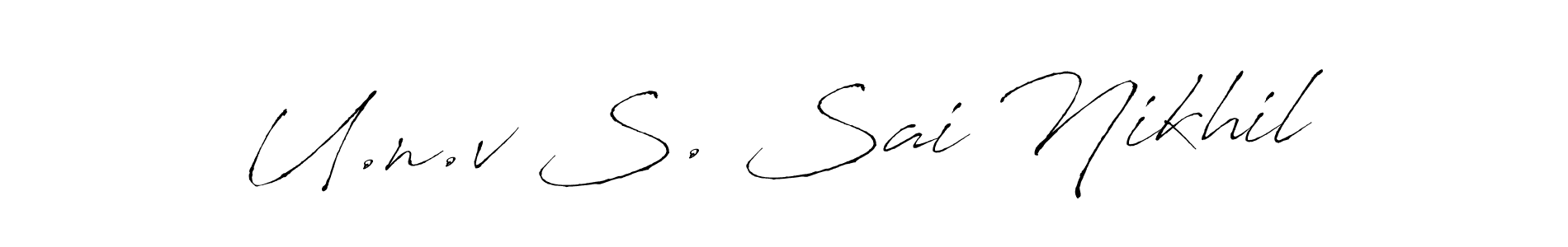 How to make U.n.v S. Sai Nikhil name signature. Use Antro_Vectra style for creating short signs online. This is the latest handwritten sign. U.n.v S. Sai Nikhil signature style 6 images and pictures png