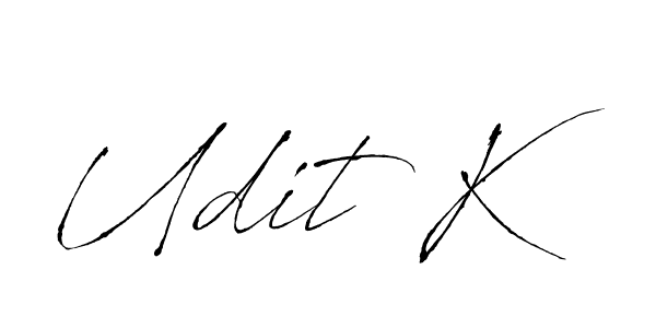 How to make Udit K name signature. Use Antro_Vectra style for creating short signs online. This is the latest handwritten sign. Udit K signature style 6 images and pictures png