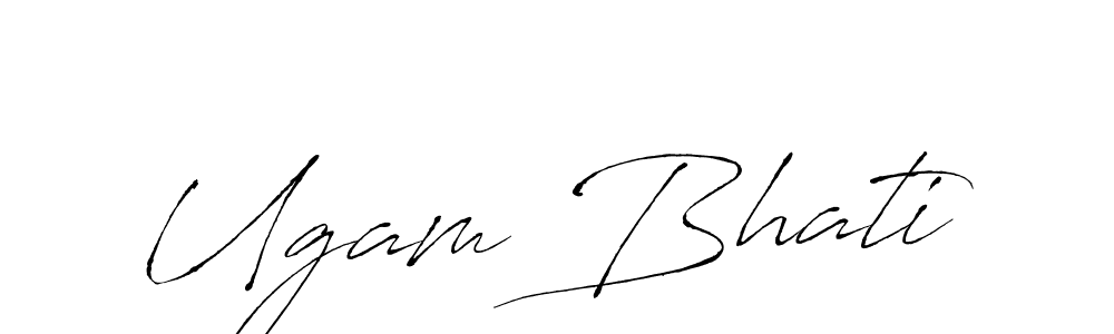 The best way (Antro_Vectra) to make a short signature is to pick only two or three words in your name. The name Ugam Bhati include a total of six letters. For converting this name. Ugam Bhati signature style 6 images and pictures png