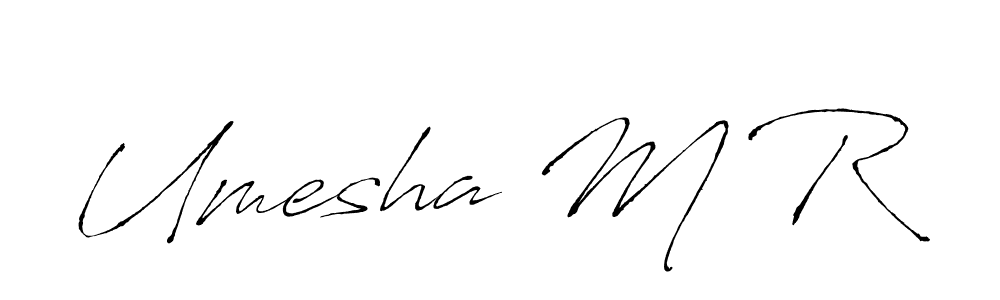 The best way (Antro_Vectra) to make a short signature is to pick only two or three words in your name. The name Umesha M R include a total of six letters. For converting this name. Umesha M R signature style 6 images and pictures png