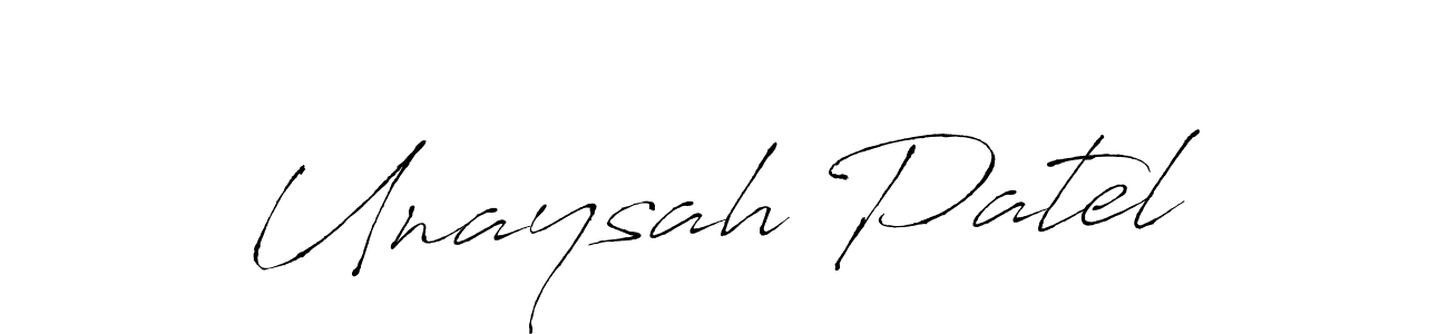 The best way (Antro_Vectra) to make a short signature is to pick only two or three words in your name. The name Unaysah Patel include a total of six letters. For converting this name. Unaysah Patel signature style 6 images and pictures png