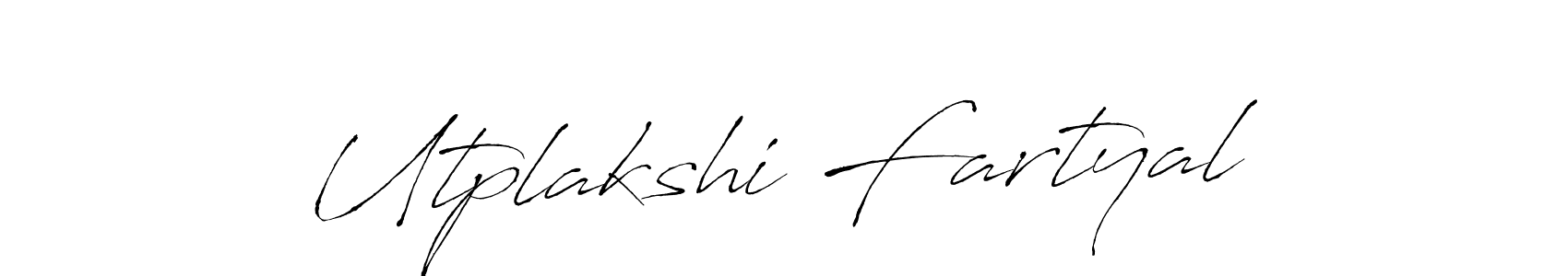 The best way (Antro_Vectra) to make a short signature is to pick only two or three words in your name. The name Utplakshi Fartyal include a total of six letters. For converting this name. Utplakshi Fartyal signature style 6 images and pictures png