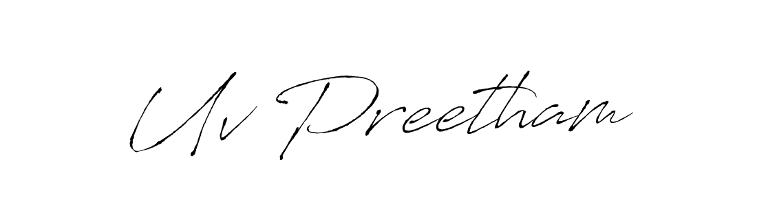 The best way (Antro_Vectra) to make a short signature is to pick only two or three words in your name. The name Uv Preetham include a total of six letters. For converting this name. Uv Preetham signature style 6 images and pictures png