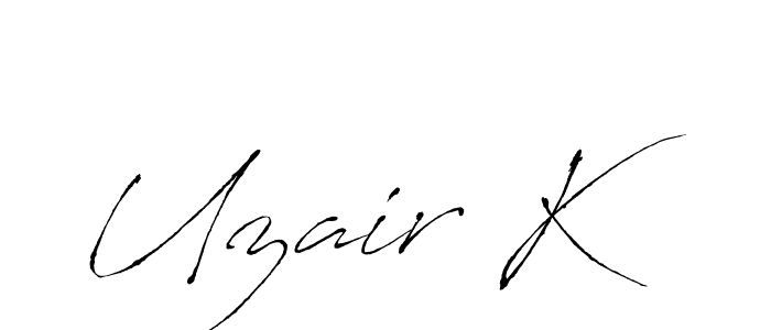 Similarly Antro_Vectra is the best handwritten signature design. Signature creator online .You can use it as an online autograph creator for name Uzair K. Uzair K signature style 6 images and pictures png