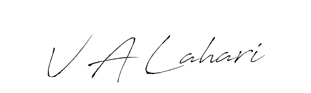 How to make V A Lahari name signature. Use Antro_Vectra style for creating short signs online. This is the latest handwritten sign. V A Lahari signature style 6 images and pictures png