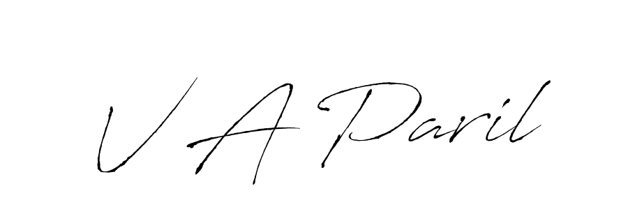 Make a beautiful signature design for name V A Paril. With this signature (Antro_Vectra) style, you can create a handwritten signature for free. V A Paril signature style 6 images and pictures png