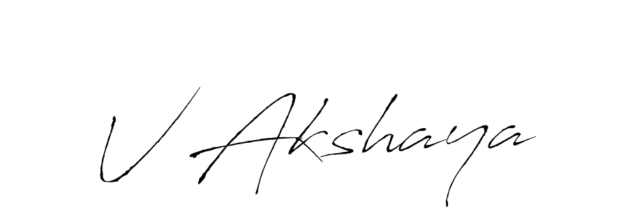 How to make V Akshaya name signature. Use Antro_Vectra style for creating short signs online. This is the latest handwritten sign. V Akshaya signature style 6 images and pictures png