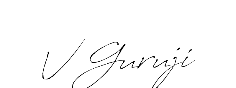 The best way (Antro_Vectra) to make a short signature is to pick only two or three words in your name. The name V Guruji include a total of six letters. For converting this name. V Guruji signature style 6 images and pictures png