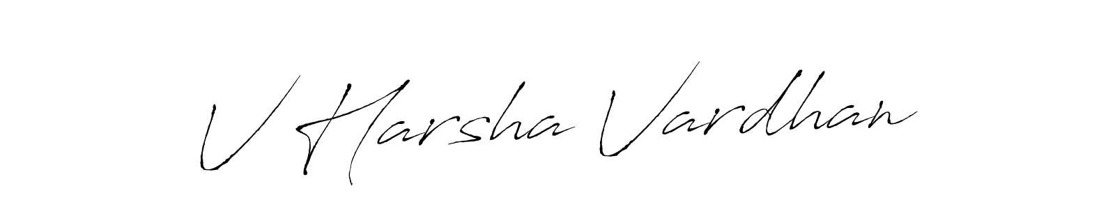 The best way (Antro_Vectra) to make a short signature is to pick only two or three words in your name. The name V Harsha Vardhan include a total of six letters. For converting this name. V Harsha Vardhan signature style 6 images and pictures png