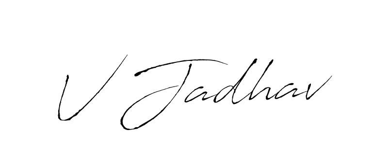 if you are searching for the best signature style for your name V Jadhav. so please give up your signature search. here we have designed multiple signature styles  using Antro_Vectra. V Jadhav signature style 6 images and pictures png