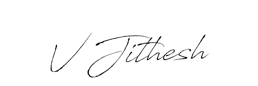 The best way (Antro_Vectra) to make a short signature is to pick only two or three words in your name. The name V Jithesh include a total of six letters. For converting this name. V Jithesh signature style 6 images and pictures png