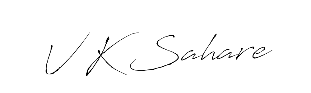 The best way (Antro_Vectra) to make a short signature is to pick only two or three words in your name. The name V K Sahare include a total of six letters. For converting this name. V K Sahare signature style 6 images and pictures png