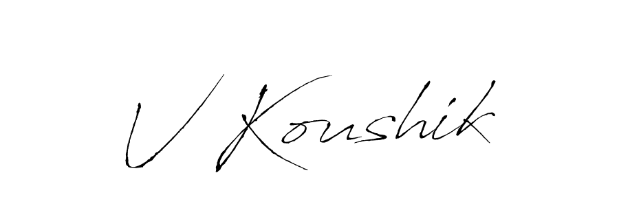Design your own signature with our free online signature maker. With this signature software, you can create a handwritten (Antro_Vectra) signature for name V Koushik. V Koushik signature style 6 images and pictures png