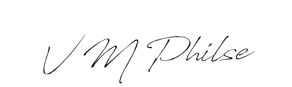 You should practise on your own different ways (Antro_Vectra) to write your name (V M Philse) in signature. don't let someone else do it for you. V M Philse signature style 6 images and pictures png