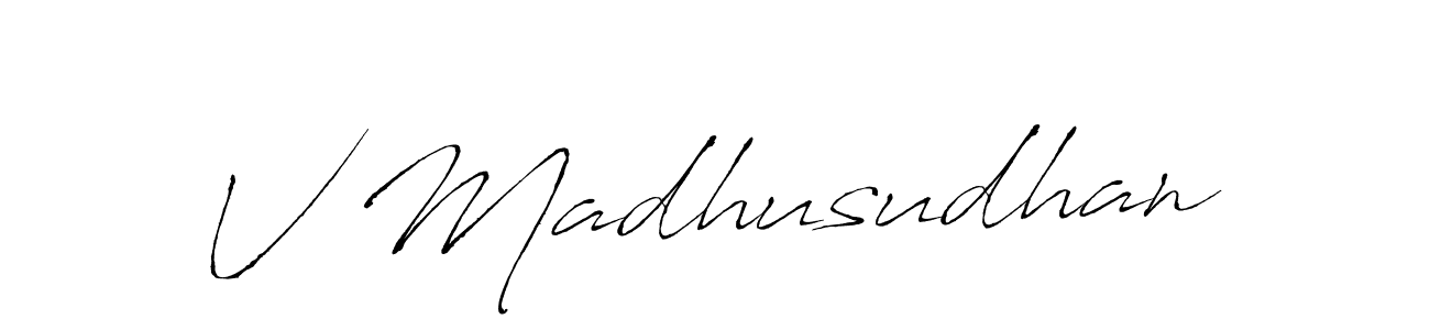 How to make V Madhusudhan name signature. Use Antro_Vectra style for creating short signs online. This is the latest handwritten sign. V Madhusudhan signature style 6 images and pictures png