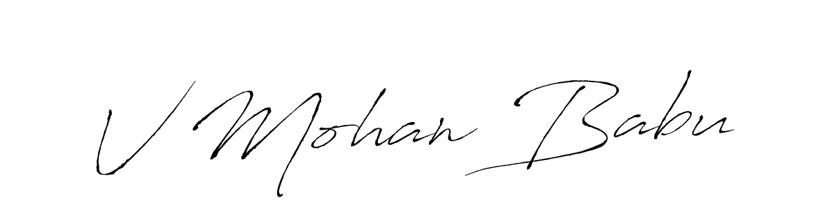 The best way (Antro_Vectra) to make a short signature is to pick only two or three words in your name. The name V Mohan Babu include a total of six letters. For converting this name. V Mohan Babu signature style 6 images and pictures png