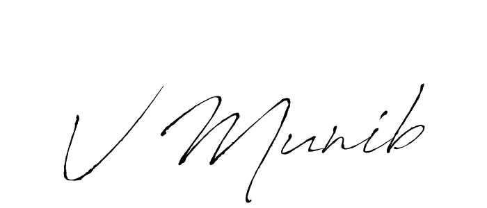 How to make V Munib name signature. Use Antro_Vectra style for creating short signs online. This is the latest handwritten sign. V Munib signature style 6 images and pictures png