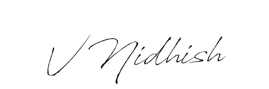 Also You can easily find your signature by using the search form. We will create V Nidhish name handwritten signature images for you free of cost using Antro_Vectra sign style. V Nidhish signature style 6 images and pictures png